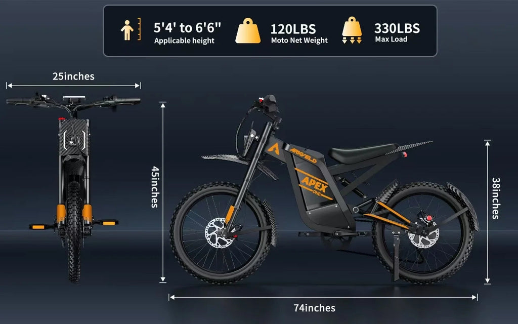 Arkveld Adult Electric Fat Tire Bike, 3000W, 40 MPH, 80 Miles, 25 inch, White - APEX1