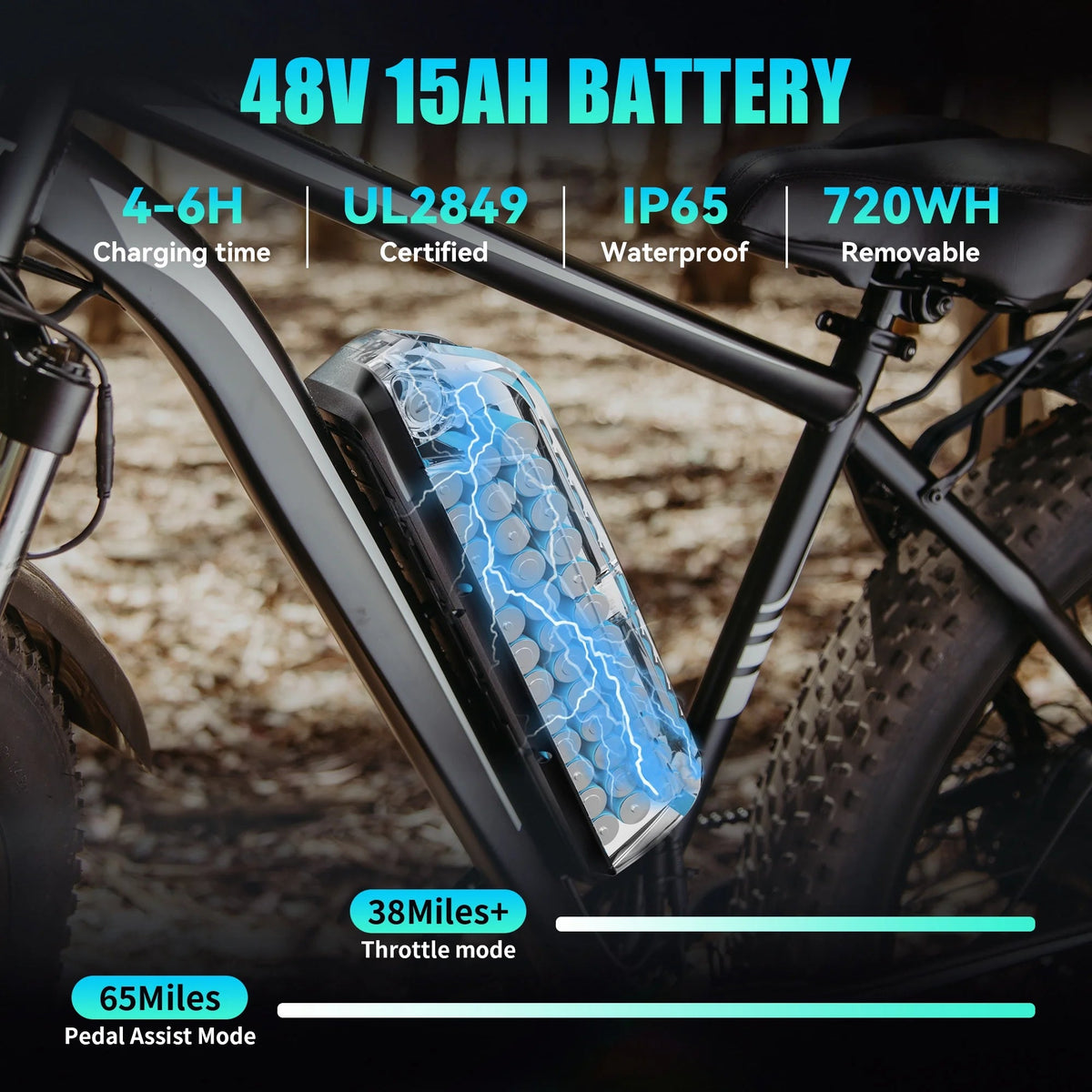 AMYET 26 x 4 Fat Tire Electric Mountain Bike, 48V 15Ah, 7-Speed - EB26