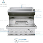 Spire 5 Burner Built-In Propane Gas Grill, Stainless Steel, 30 Inch, 750 SQ In, 63,000 BTUs - 740-0788P