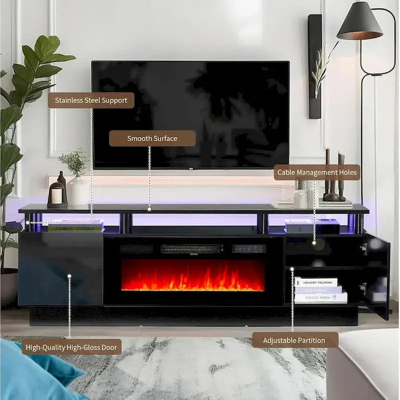 70-Inch TV Stand With 36-Inch Electric Fireplace And Adjustable Shelves