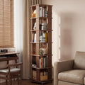 Solid Wood 6-Tier 360 Degree Rotating Rolling Bookshelf - Walnut