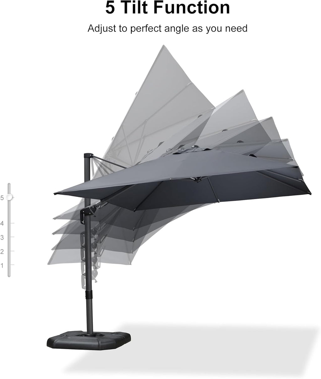 PURPLE LEAF Cantilever Patio Umbrella 9.8' X 9.8' Light Grey