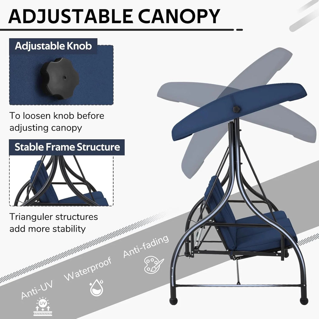 AECOJOY 3-Person Steel Canopy Porch Swing Glider Hammock