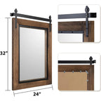 COSMOGO Farmhouse Barn Door Style Natural Wood Bathroom Vanity Wall Mirror 24 x 32 in