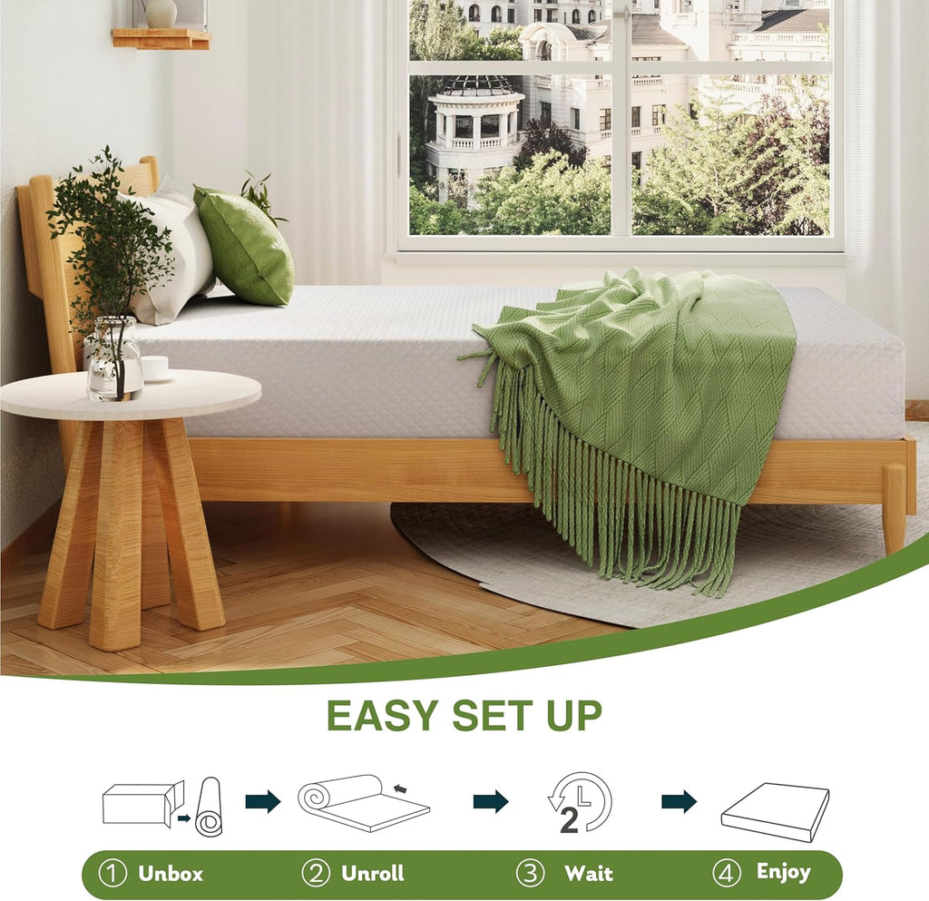 EGOHOME 12 in Queen Memory Foam Mattress In A Box With Cooling Green Tea Gel, Medium Support, 80 in L x 60 in W, White