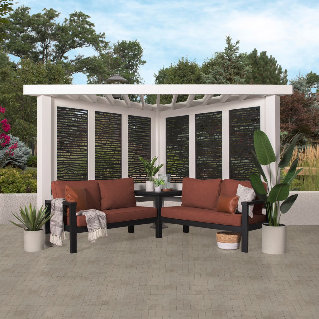 Backyard Discovery Galvanized Steel Corner Pergola With Seating, White, 12x8' - Ridgedale