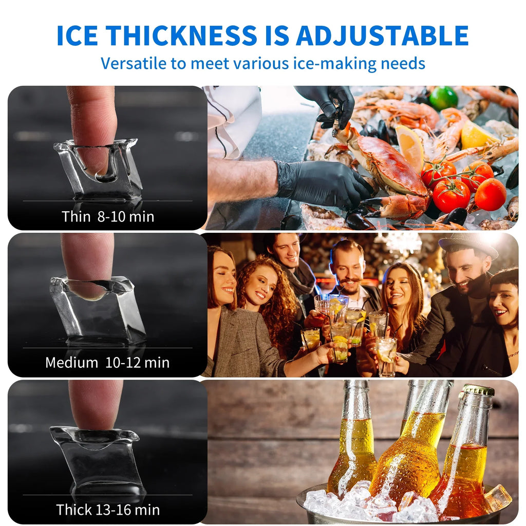 Dextrus Commercial Ice Maker, 200LBS/24H, 48LBS Storage Bin, 2-liter Ice Bucket, Freestanding, Stainless Steel