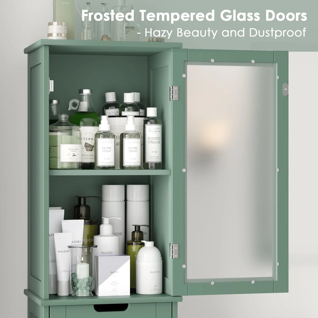 Homfa Tall Narrow Bathroom Storage Cabinet With Door And Drawer, 15.7in L x 11.8in W x 67in H, White