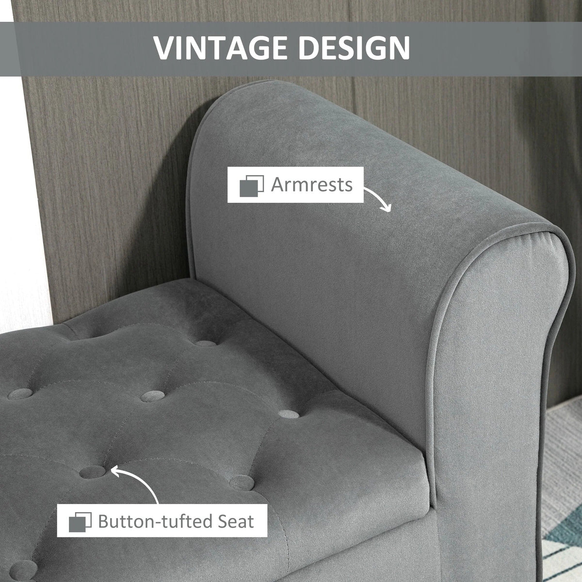 Button-Tufted Storage Ottoman Bench, Polyester and Rubberwood, 53.25in W x 17.75in D x 25.5in H