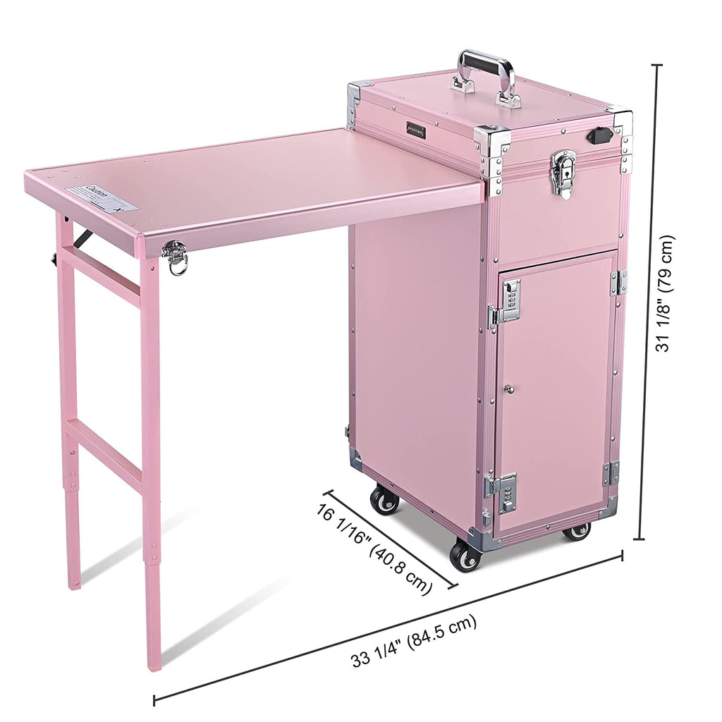 BYOOTIQUE Mobile Nail Station Rolling Makeup Train Case With Mirror, 4 Drawers - Pink