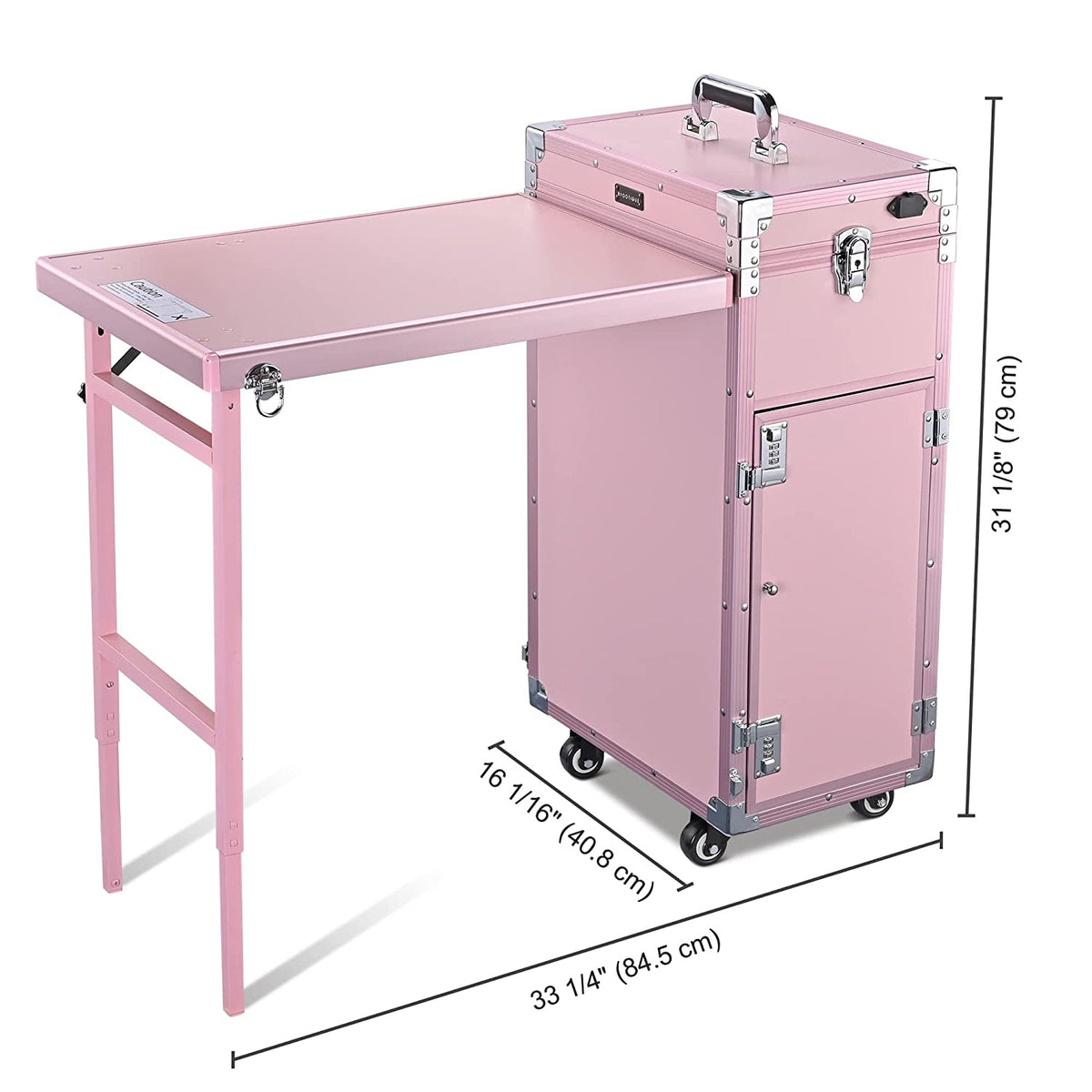 BYOOTIQUE Mobile Nail Station Rolling Makeup Train Case With Mirror, 4 Drawers - Pink