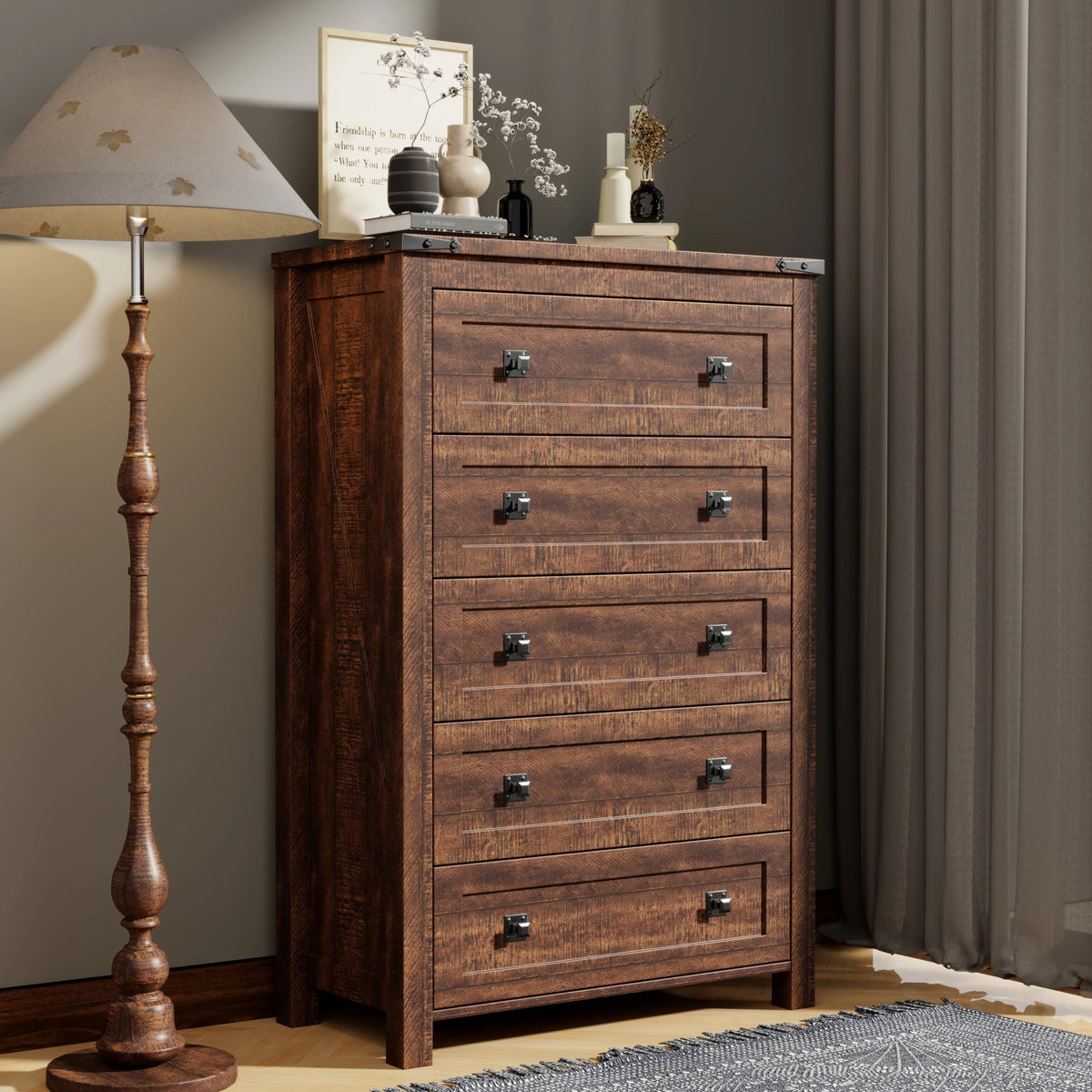 Farmhouse Engineered Wood 5-Drawer Dresser, 15.75in D x 31.25in W x 48in H