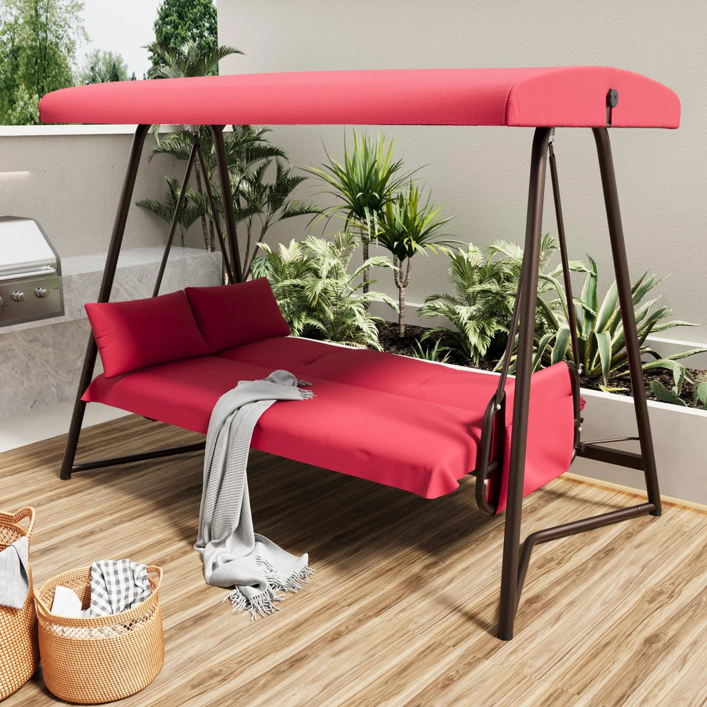 TQKVIPI 4 Person Outdoor Porch Swing Bed With Adjustable Backrest Canopy - 800 lbs Capacity