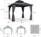 PURPLE LEAF Outdoor Hardtop Gazebo, 8' X 8', Galvanized Steel Double Roof, Aluminum Frame, Grey