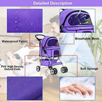 BestPet Cat Carrier Stroller, 4 Wheels, Purple