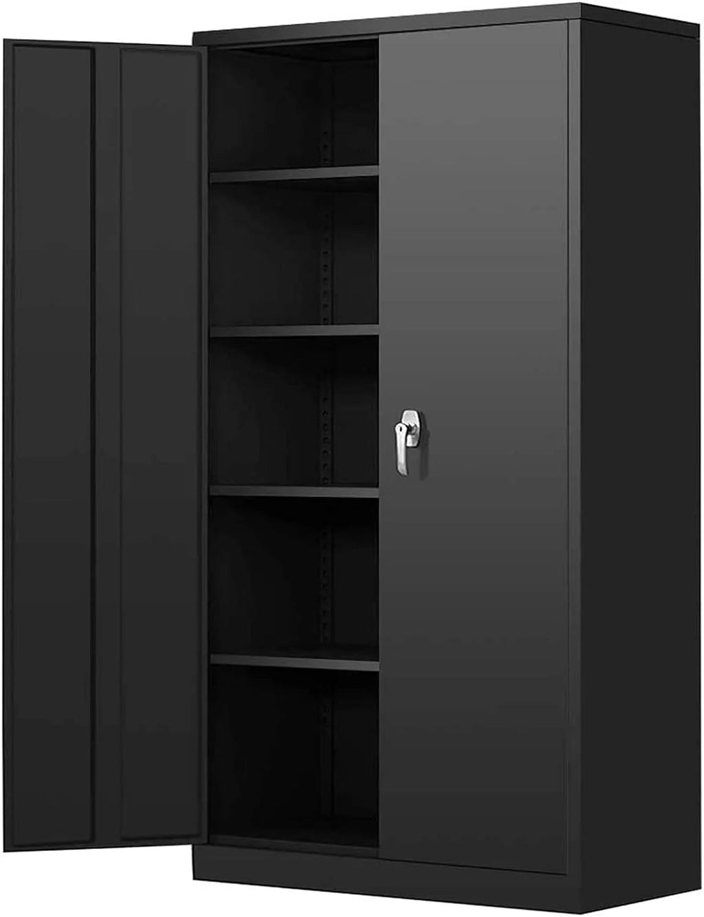 Metal Storage Garage Cabinet With Locking Doors, Adjustable Shelves, 72 Inch Tall - Black