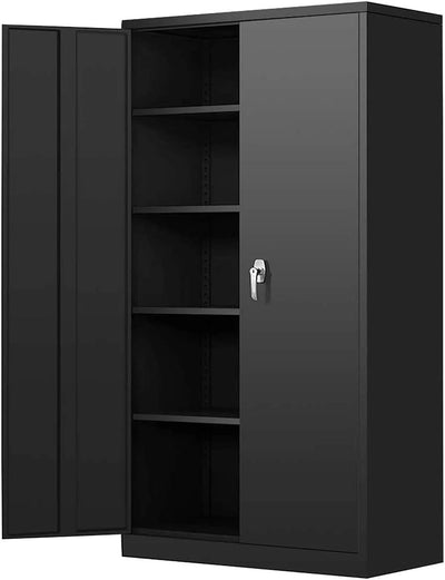 Metal Storage Garage Cabinet With Locking Doors, Adjustable Shelves, 72 Inch Tall - Black