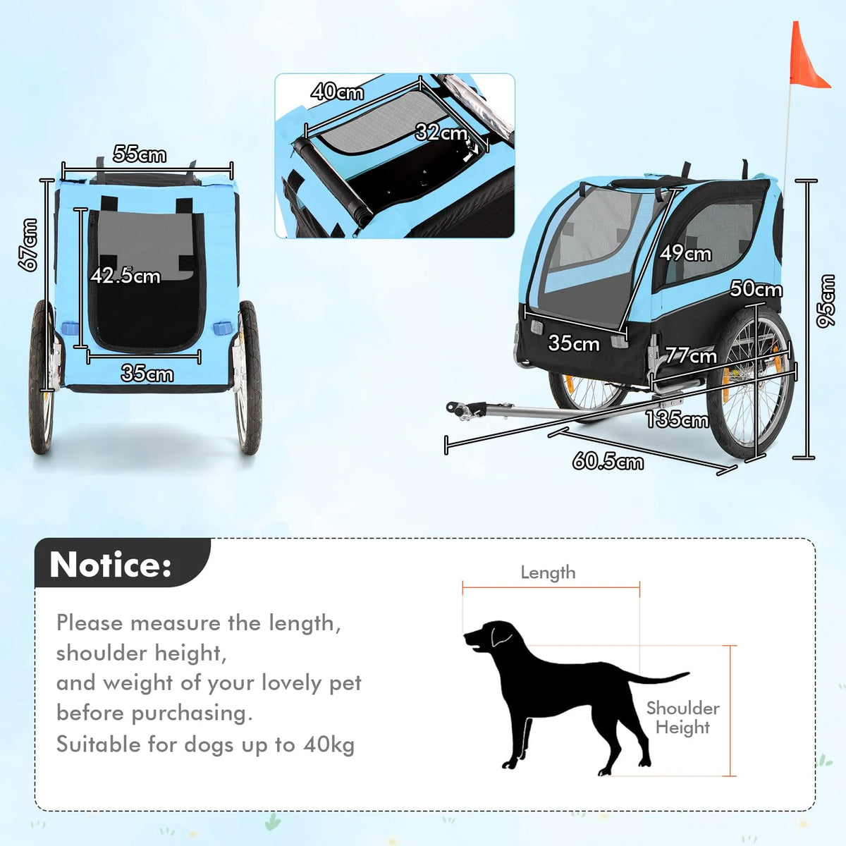 Pet Bicycle Trailer For Small And Medium-Sized Dogs And Cats, 40kg Capacity