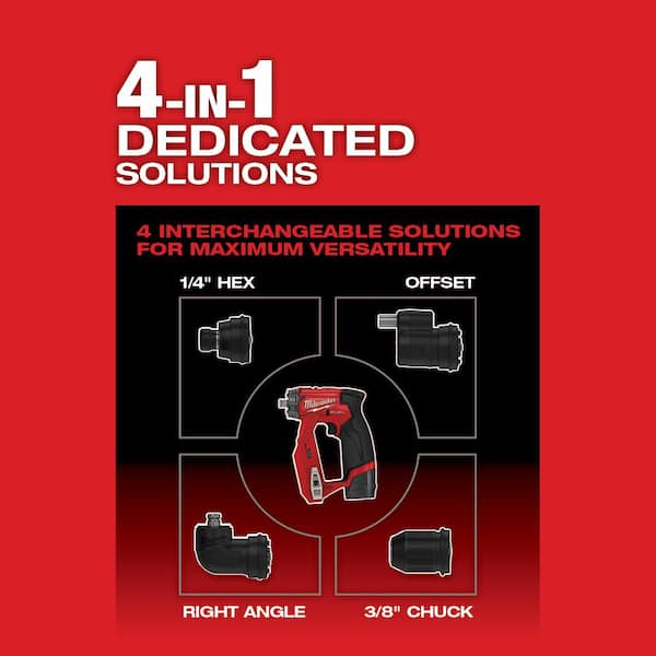 Milwaukee M12 FUEL 12V Lithium-Ion Brushless Cordless 4-in-1 3/8 in. Installation Drill Driver Kit With 4 Tool Heads