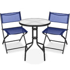 Best Choice Products 3-Piece Patio Bistro Dining Set With Glass Tabletop And Folding Chairs - Gray