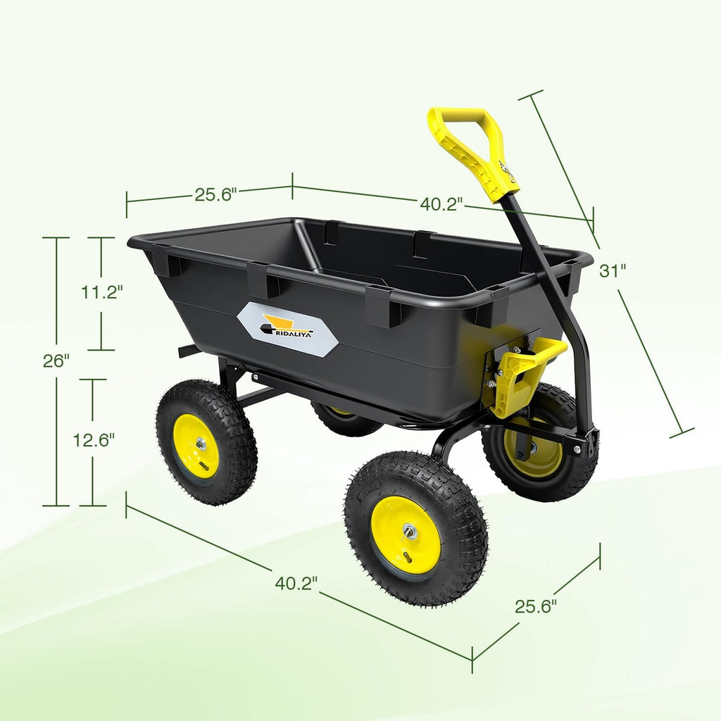 RIDALIYA Garden Dump Cart Utility Wagon, 600 lbs Or 1200 lbs Capacity, 6 Cu Ft Bed, 12.6-inch Pneumatic Tires, 180-Degree Pivot Steering