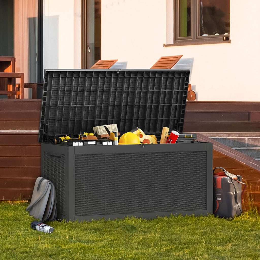 TARKARI 320 Gallon Lockable Resin Deck Box, Black