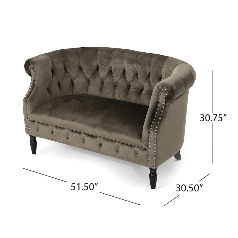 Christopher Knight Home Velvet Tufted Scroll Arm Loveseat, 30.75 x 51.5 x 30.5 Inches - Milani