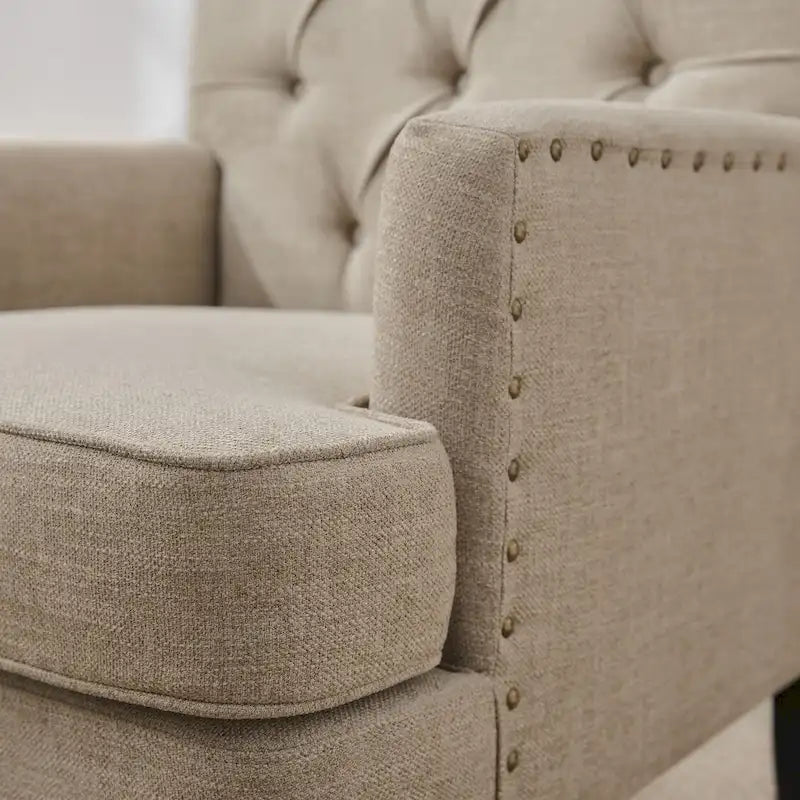 Set Of 2 Upholstered Button-Tufted Accent Chairs With Lumbar Pillows - 30 x 29 x 35 inches