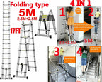 Bowoshen Telescopic Ladder 16.5 ft Aluminum 8 x 2 Steps 330 lb