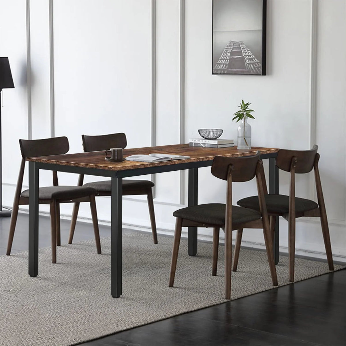 VEIKOUS 47in Industrial Dining Table Desk With Adjustable Footpad And Metal Frame