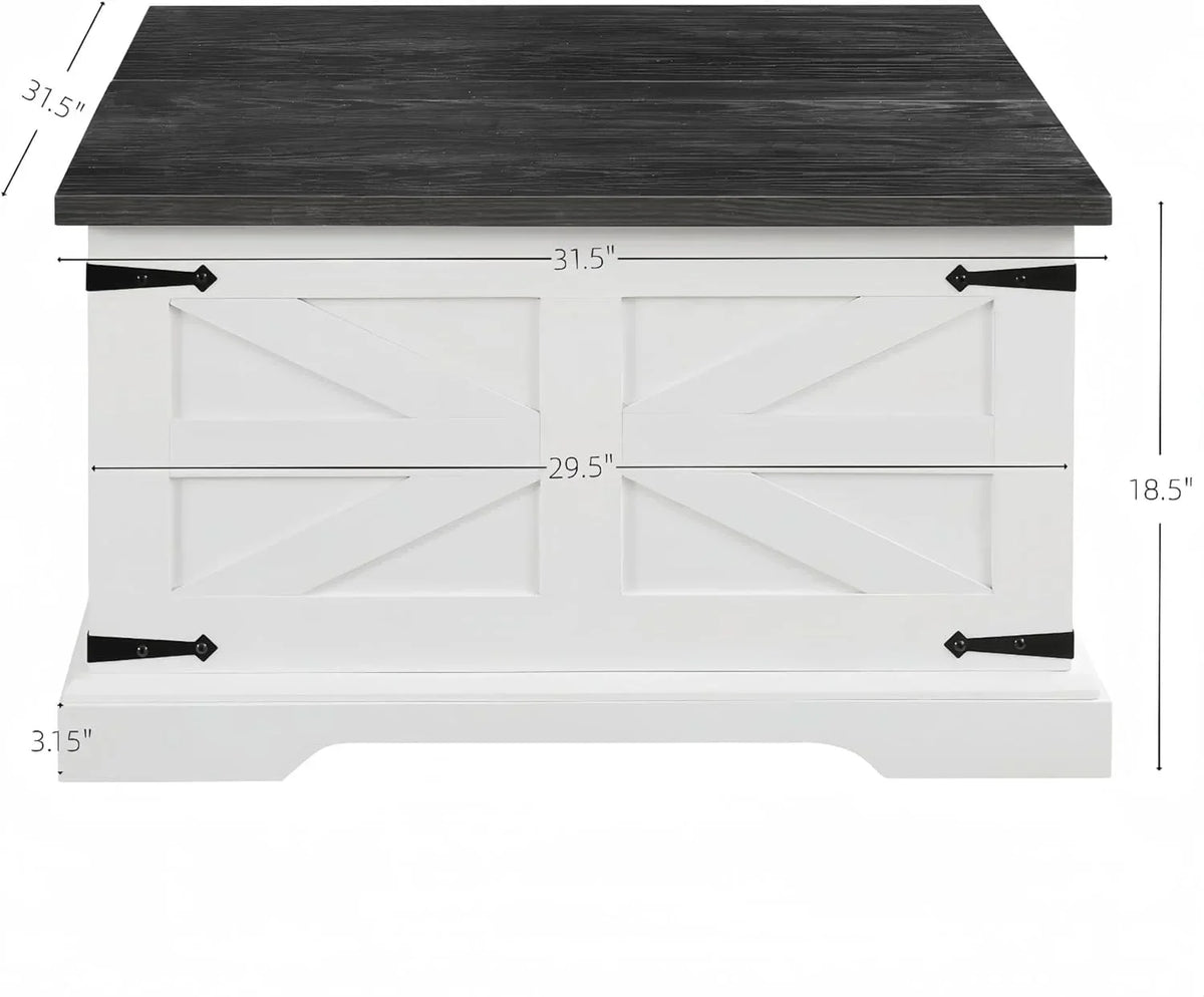 Farmhouse Square Lift-Top Coffee Table With Hidden Storage, White, 31.5 x 31.5 x 18.5 in