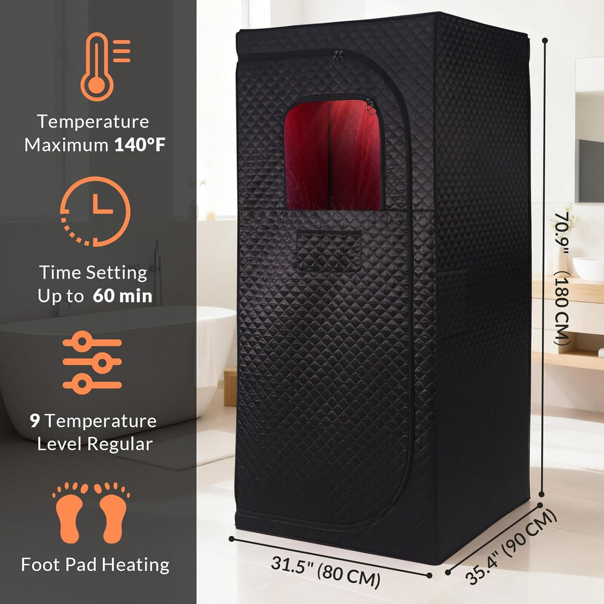 Personal Indoor Infrared Sauna Tent With Red Light Therapy, 9 Levels Up To 140F