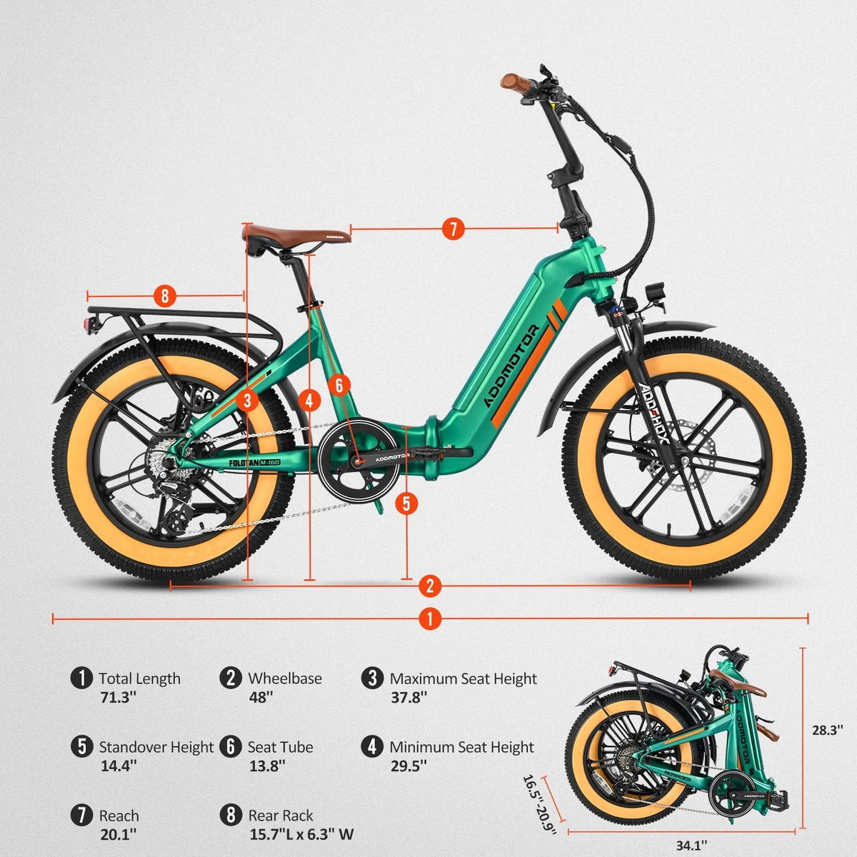 Addmotor Folding Electric Bike For Adults, 750W, 20 inch Fat Tire, Sky Blue - M-160