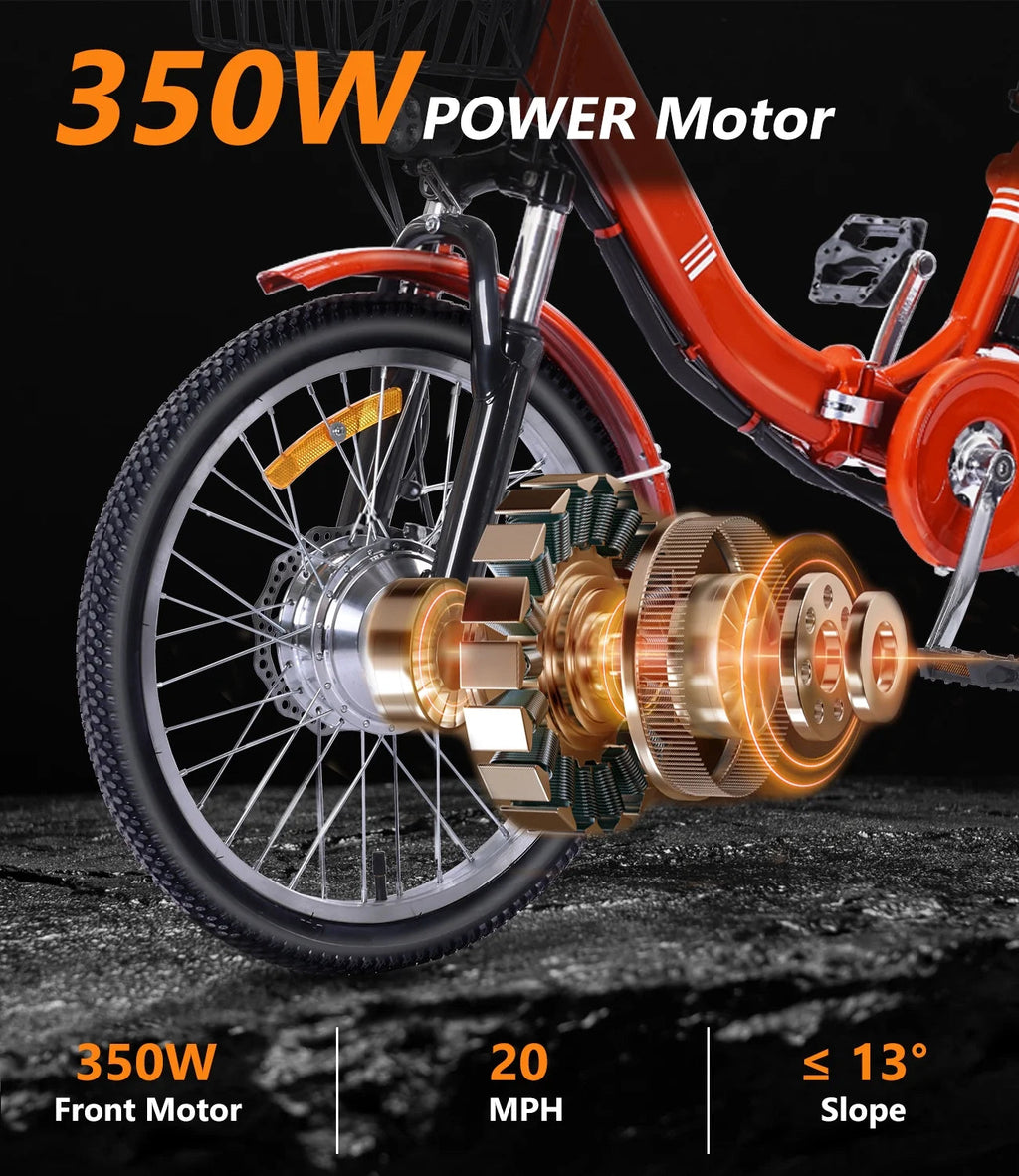NOMIGO Folding Electric Tricycle for Adults, 3 Wheel, 350W, 48V13AH Lithium Battery, Orange