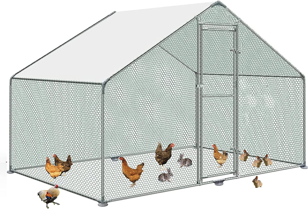 Metal Walk-In Chicken Run Cage With Cover, 10'L X 6.6'W X 6.56'H