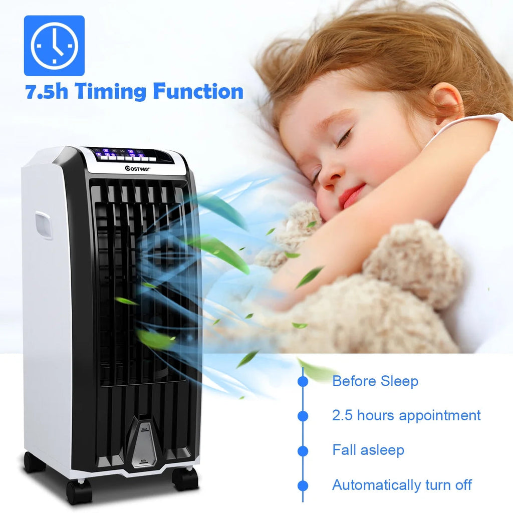 Costway Portable Evaporative Air Cooler Fan With Remote Control - 6.5L, White + Black