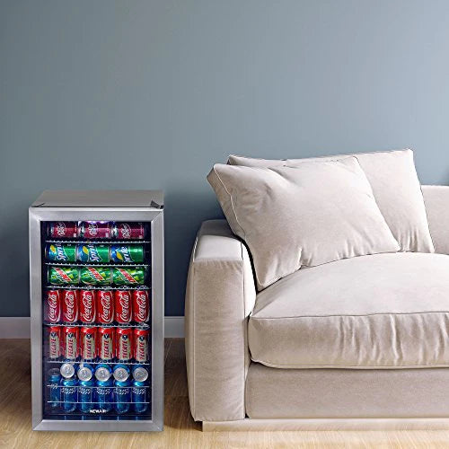 NewAir Beverage Refrigerator Cooler, 126 Cans, Stainless Steel, Right-Hinge Glass Door - AB-1200