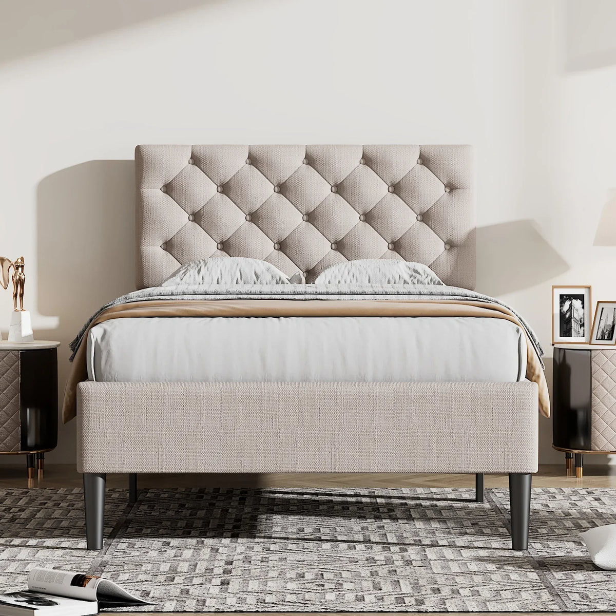 Button-Tufted Platform Bed - Twin Size