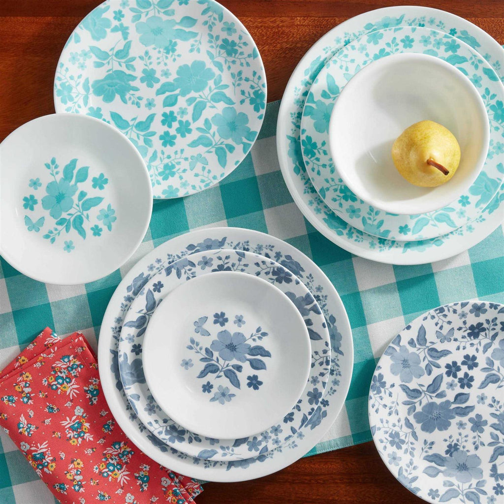 The Pioneer Woman by Corelle Dinnerware Set, 12-Piece, Teal Floral