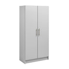 Prepac Elite 2 Door Standing Storage Cabinet, Light Gray, 16 in D x 32 in W x 65 in H