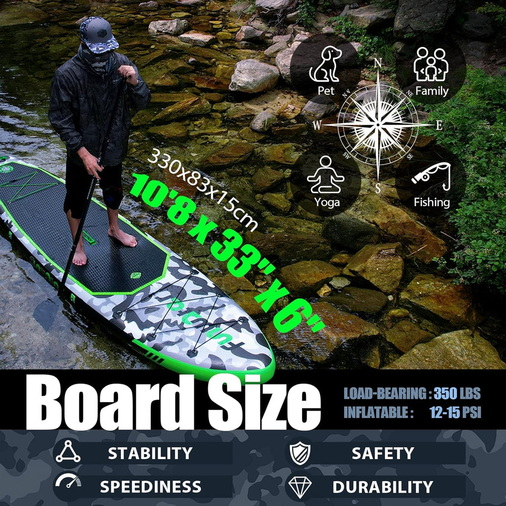 FunWater Inflatable Stand Up Paddle Board, 11 ft x 32 in x 6 in - SUP Paddle Accessories