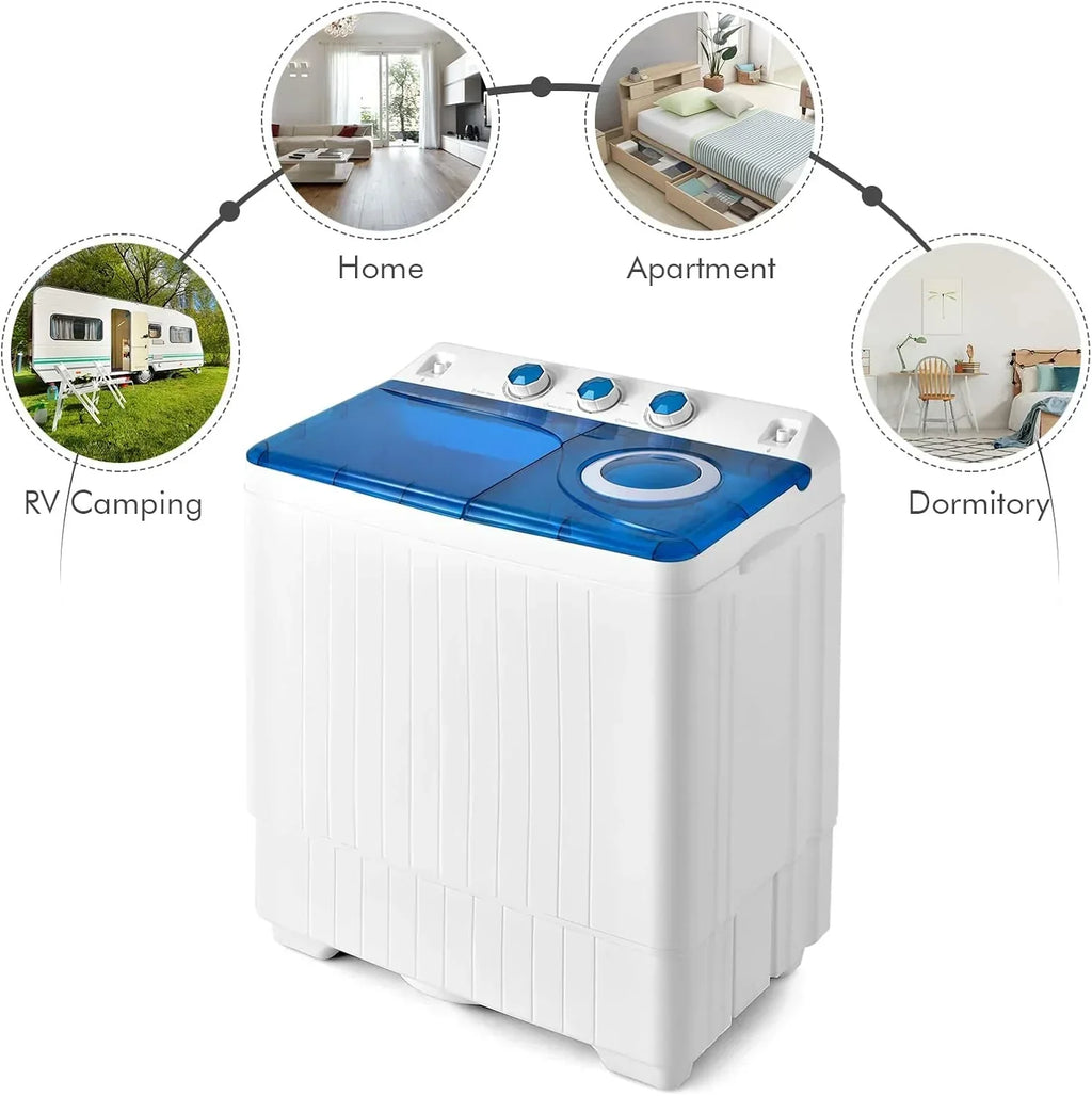 Costway Double Tub Washing Machine, 26 lb Capacity, 18 lb Wash, 8 lb Spin, Drain Pump