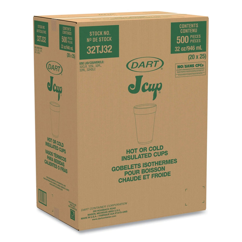 Dart Foam Drink Cups, 32 oz, White, 25/Bag, 20 Bags/Carton - DCC32TJ32