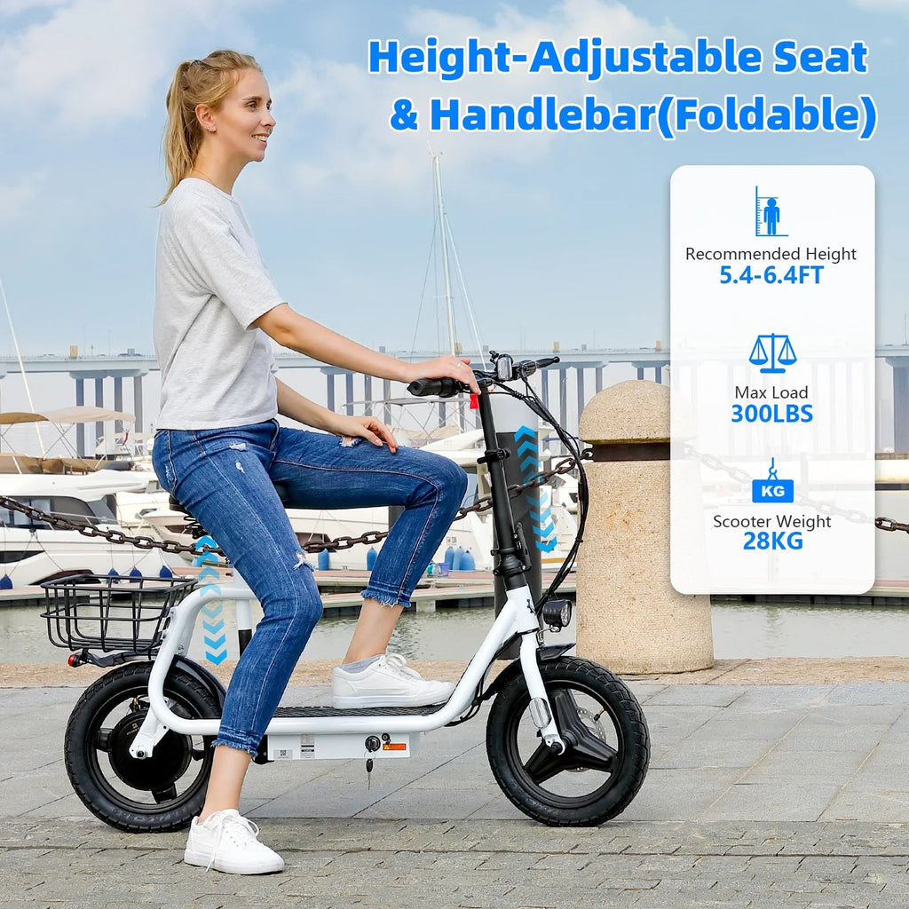 SANOPY Electric Scooter With Seat for Adults, 350W, 15 Miles, 20 Mph, 36V 5.2Ah, 14 inch Tire - Black