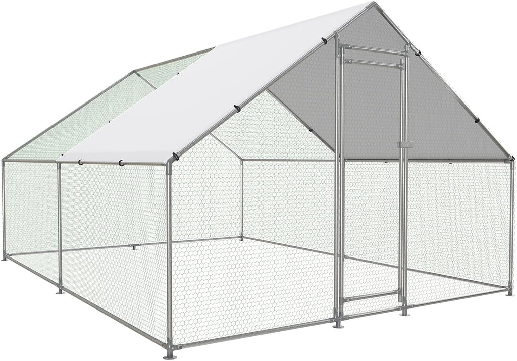 Metal Walk-In Chicken Coop Poultry Cage With Anti-UV Cover - Multiple Sizes