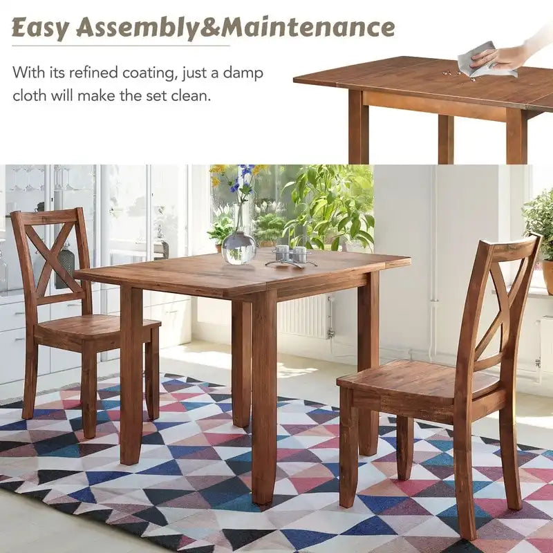 3-Piece Wood Drop Leaf Dining Table Set With 2 X-Back Chairs - 47.3x29.5x29.5inch
