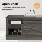 AYFDEGT Farmhouse Coffee Table 48 x 22 inch With Sliding Barn Door And Open Shelves