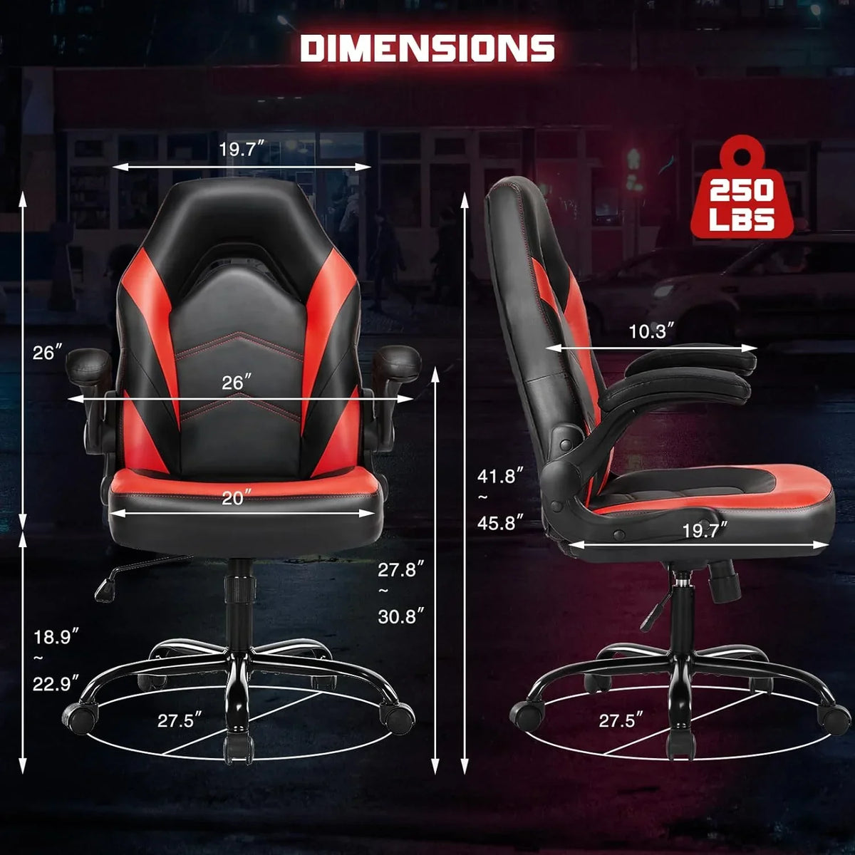 Ergonomic Computer Gaming Chair With PU Leather, Lumbar Support, And Flip-Up Armrests