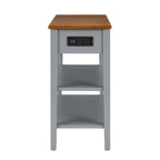 Narrow 2-Tone End Table With USB Charging Ports, 11.8 Inches Wide