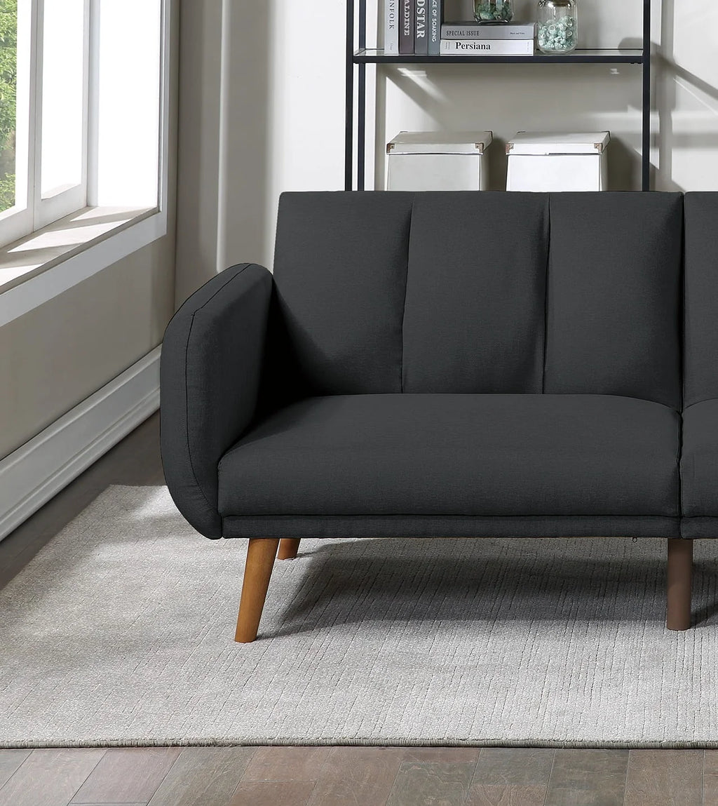 Dcenta Convertible Sofa Bed, Black Polyfiber, 1pc, Wooden Legs